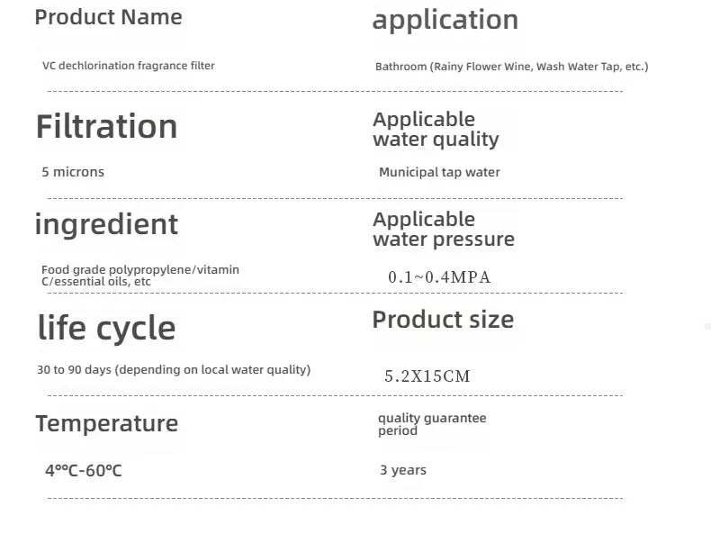 Shower Head Filter Bathroom Hard Water Filter Vitamin C Replacement Cartridge Remove Chlorine Fluoride Heavy Metals