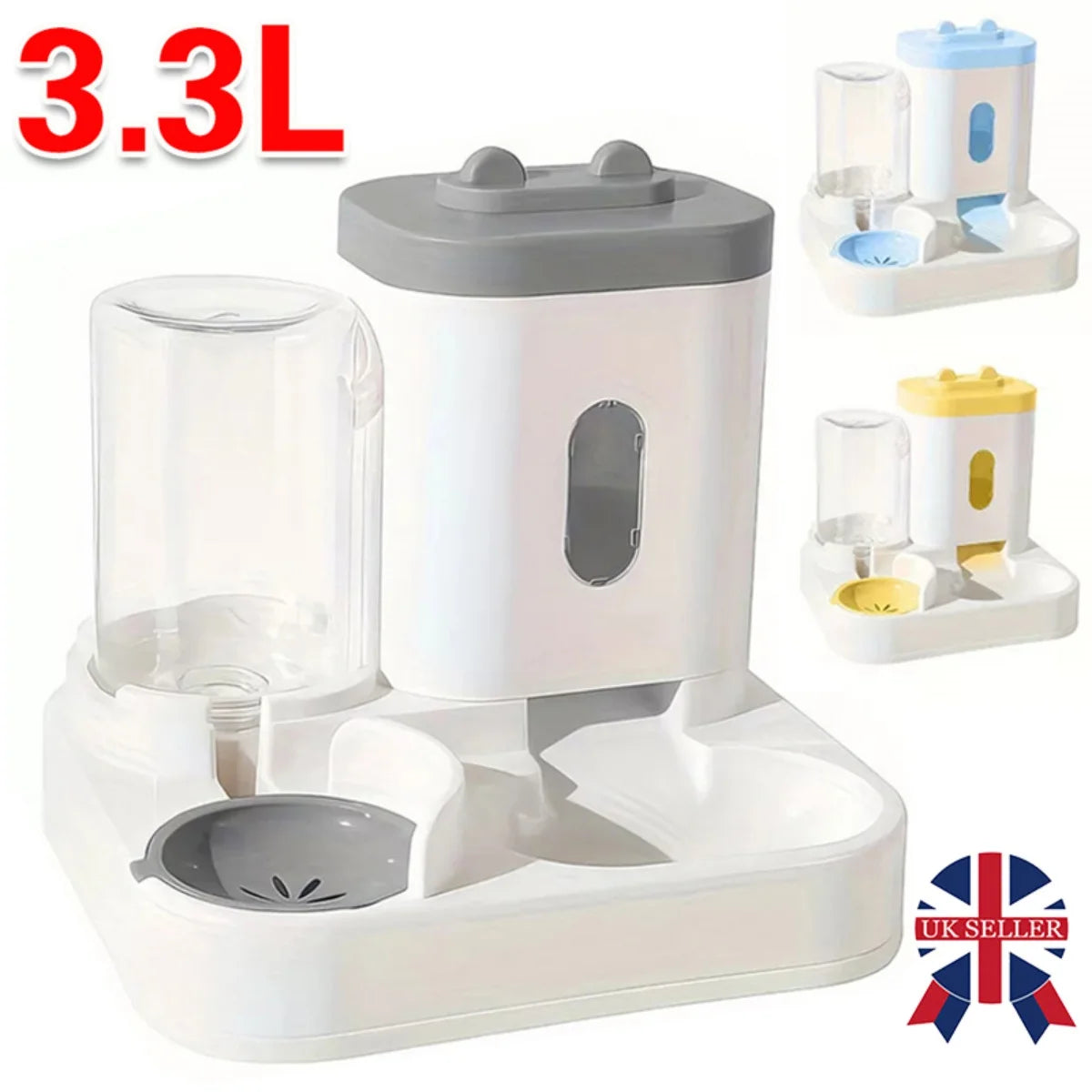 2In1 Pet Auto Food Feeder For Cat & Dog With Water Fountain Drink Bowl 3.3L